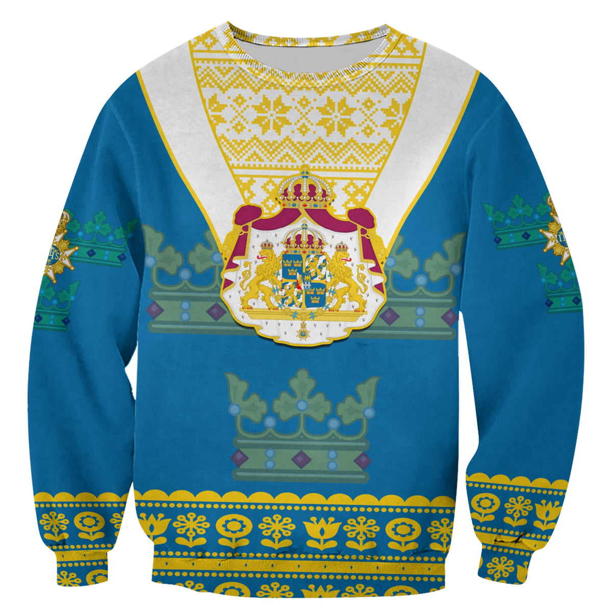 Sweden Sweatshirt Swedish Coat Of Arms With Scandinavian Flowers - Wonder Print Shop