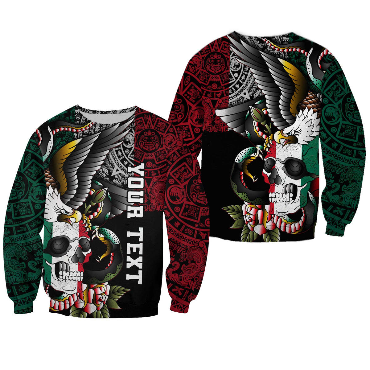 (Custom Personalised) Mexico Sweatshirt Mexican Skull Eagle With Angry Snake - Wonder Print Shop