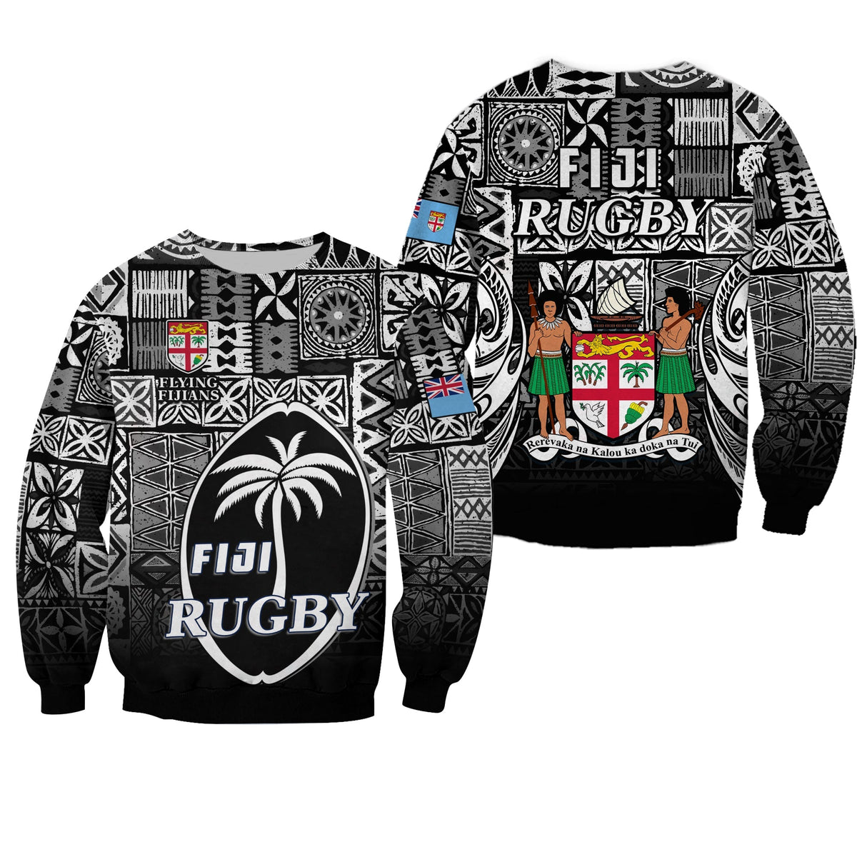 Fiji Rugby Sweatshirt Flying Fijians Black Tapa Pattern LT13 - Wonder Print Shop