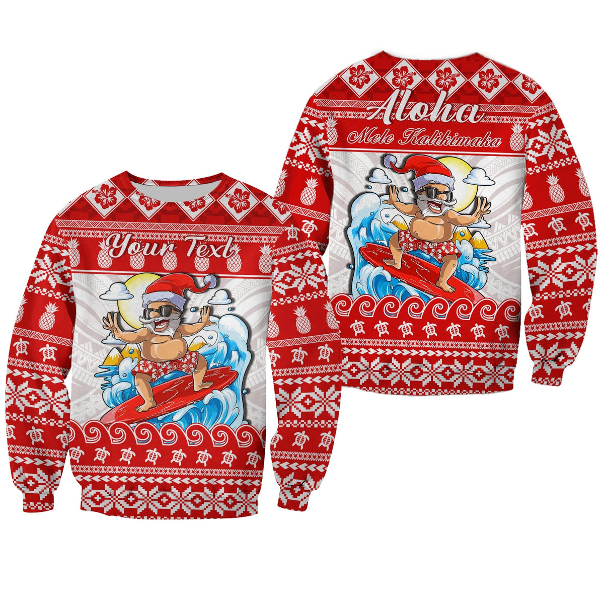 Custom Personalised Hawaii Christmas Sweatshirt Surfing Santa Mele Kalikimaka Polynesian - Wonder Print Shop