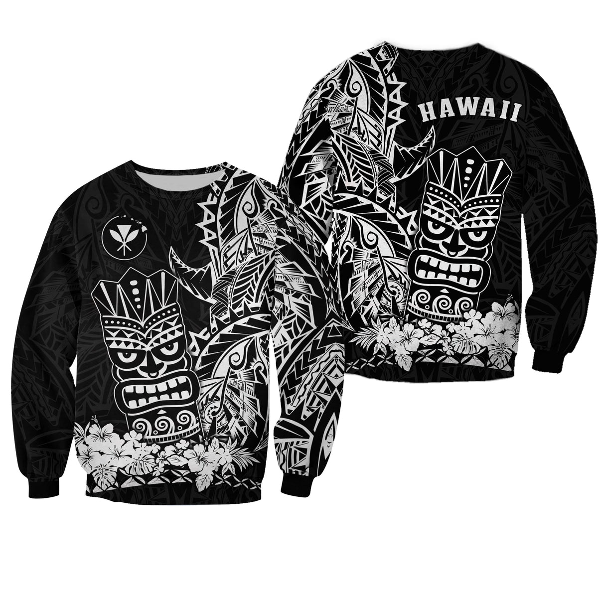 Hawaii Polynesian Sweatshirt White Tiki Masks Hawaiian LT13 - Wonder Print Shop