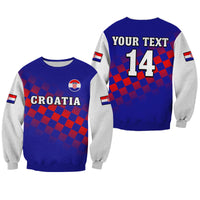 (Custom Text And Number) Croatia Football Sweatshirt Hrvatska Checkerboard Blue Version - Wonder Print Shop