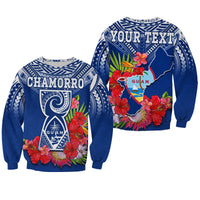 Custom Personalised Guam Chamorro Sweatshirt Guaman Latte Stone Tropical Flowers Blue Version - Wonder Print Shop