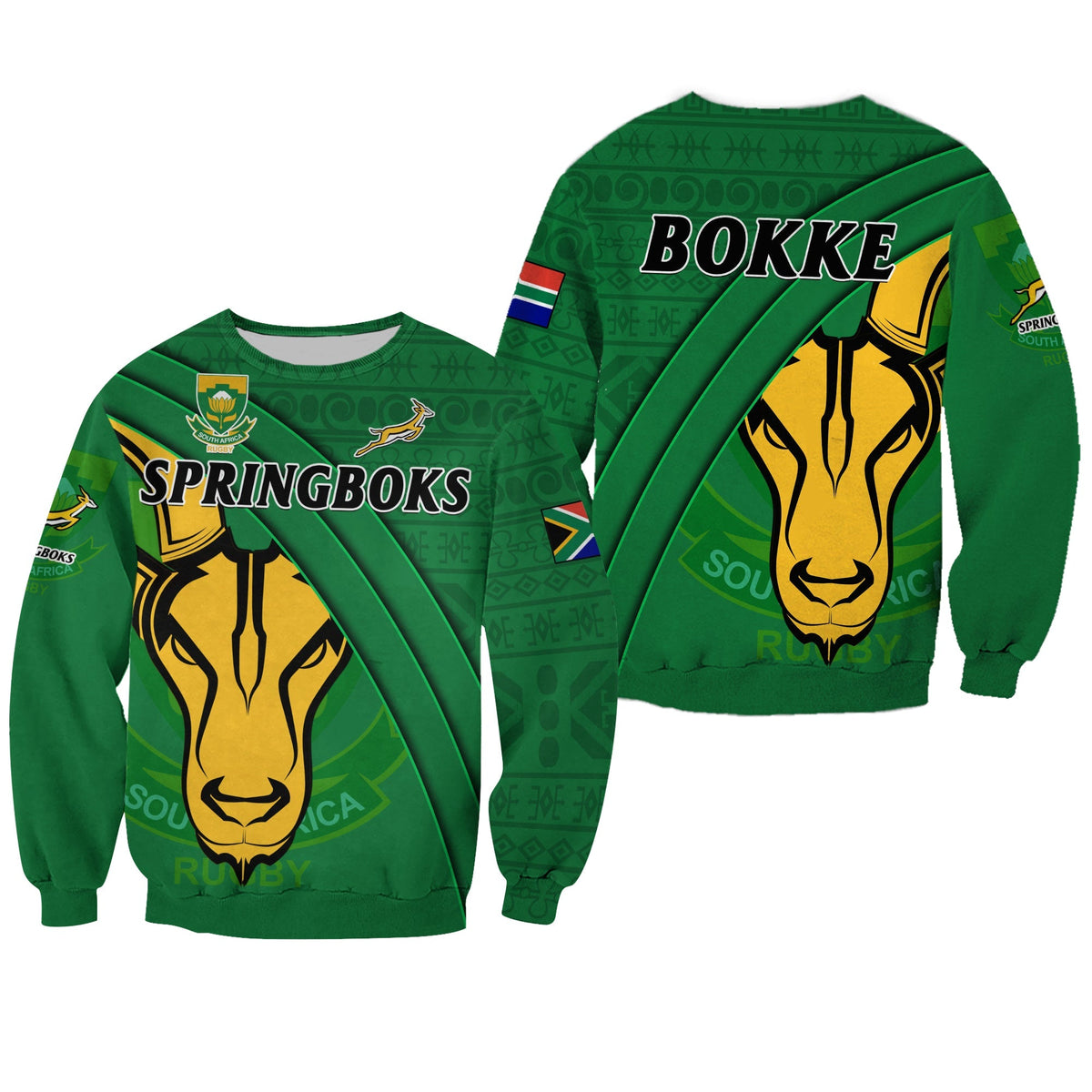 South Africa Rugby Sweatshirt Bokke Springbok With African Pattern Stronger Together - Wonder Print Shop