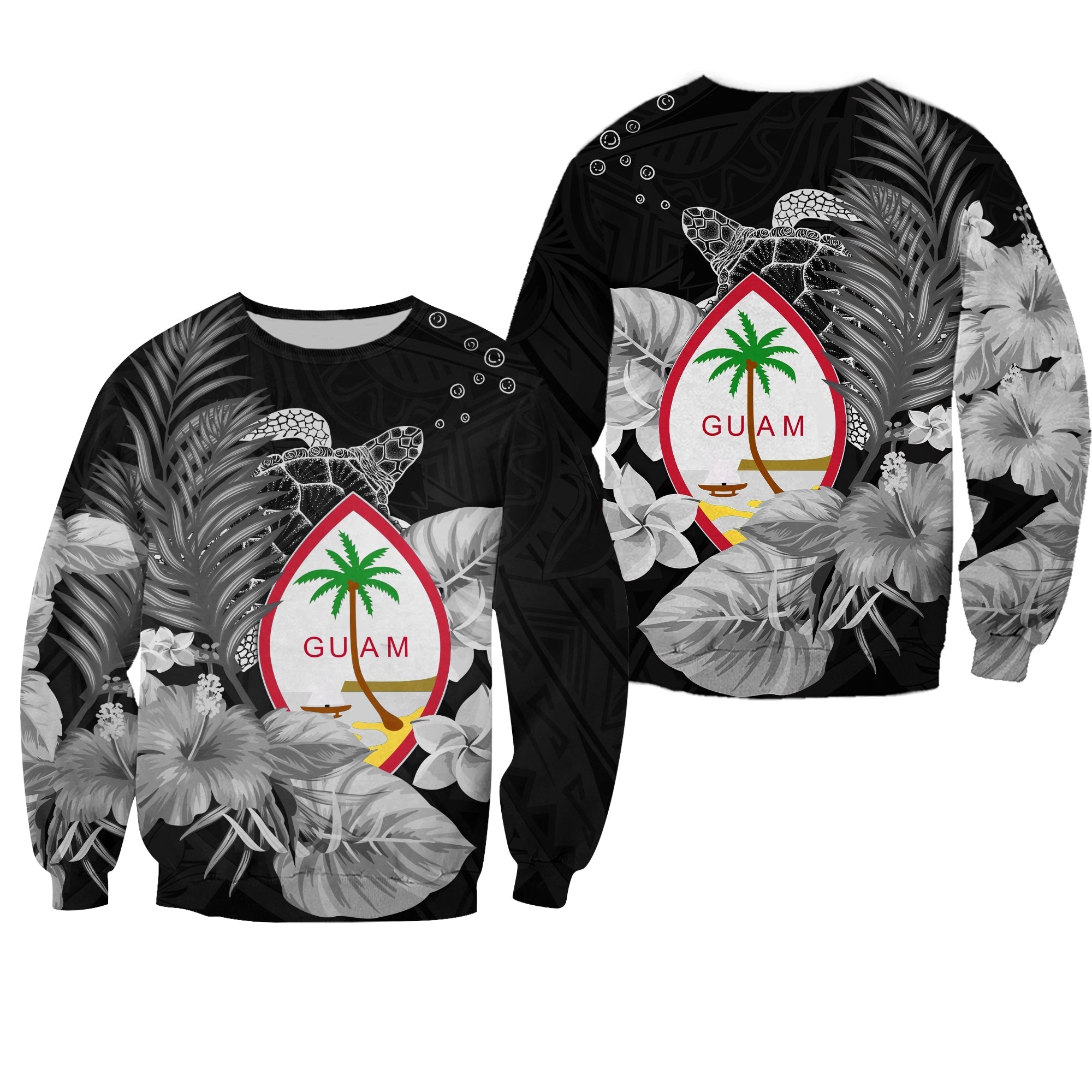 Guam Seal Sweatshirt Polynesian Turtle with Flowers Version White LT13 - Wonder Print Shop