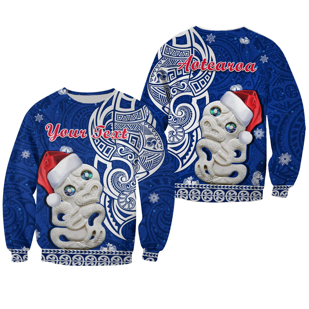Custom Personalised New Zealand Christmas Sweatshirt Hei Tiki Blue Pohutukawa Meri Kirihimete - Wonder Print Shop
