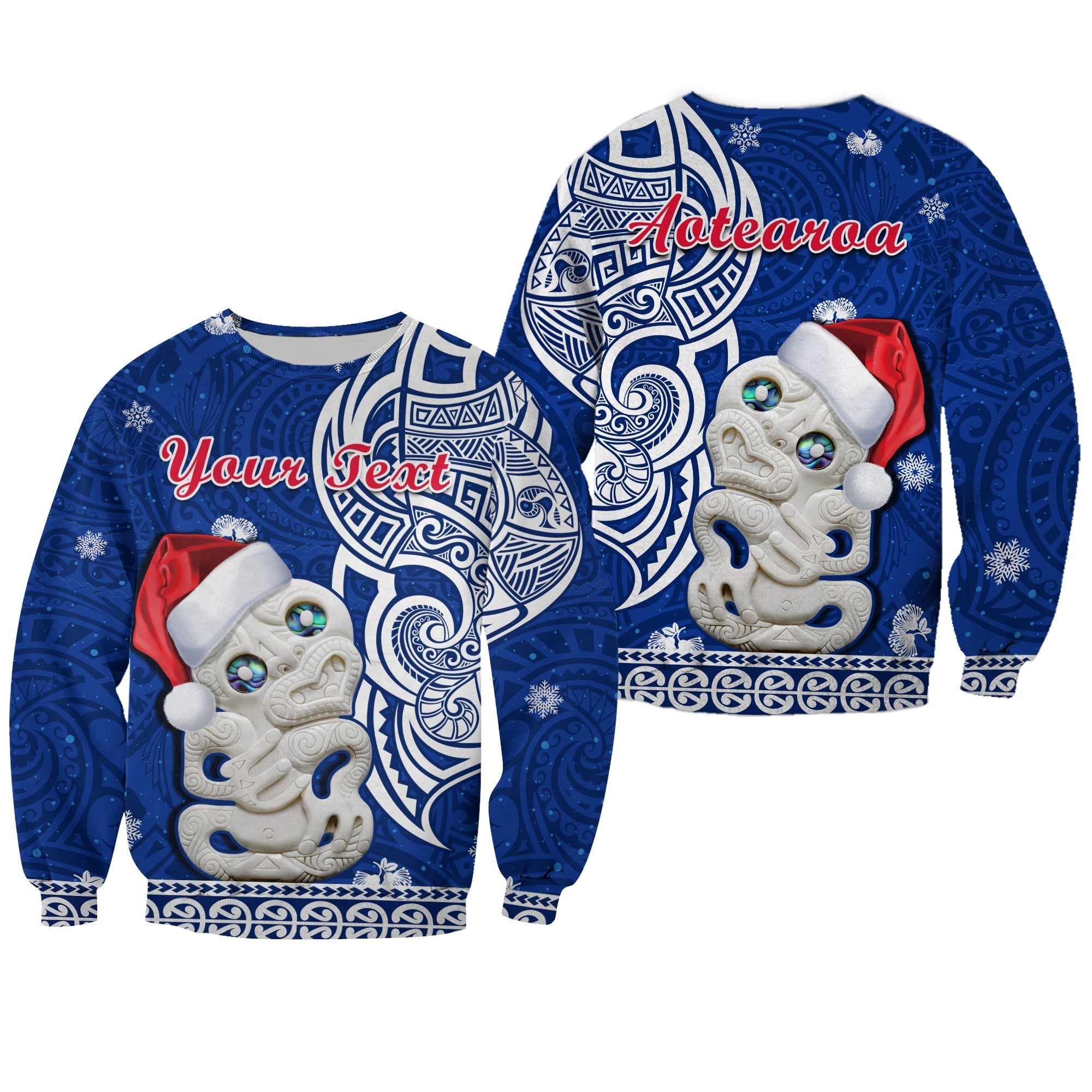 Custom Personalised New Zealand Christmas Sweatshirt Hei Tiki Blue Pohutukawa Meri Kirihimete - Wonder Print Shop
