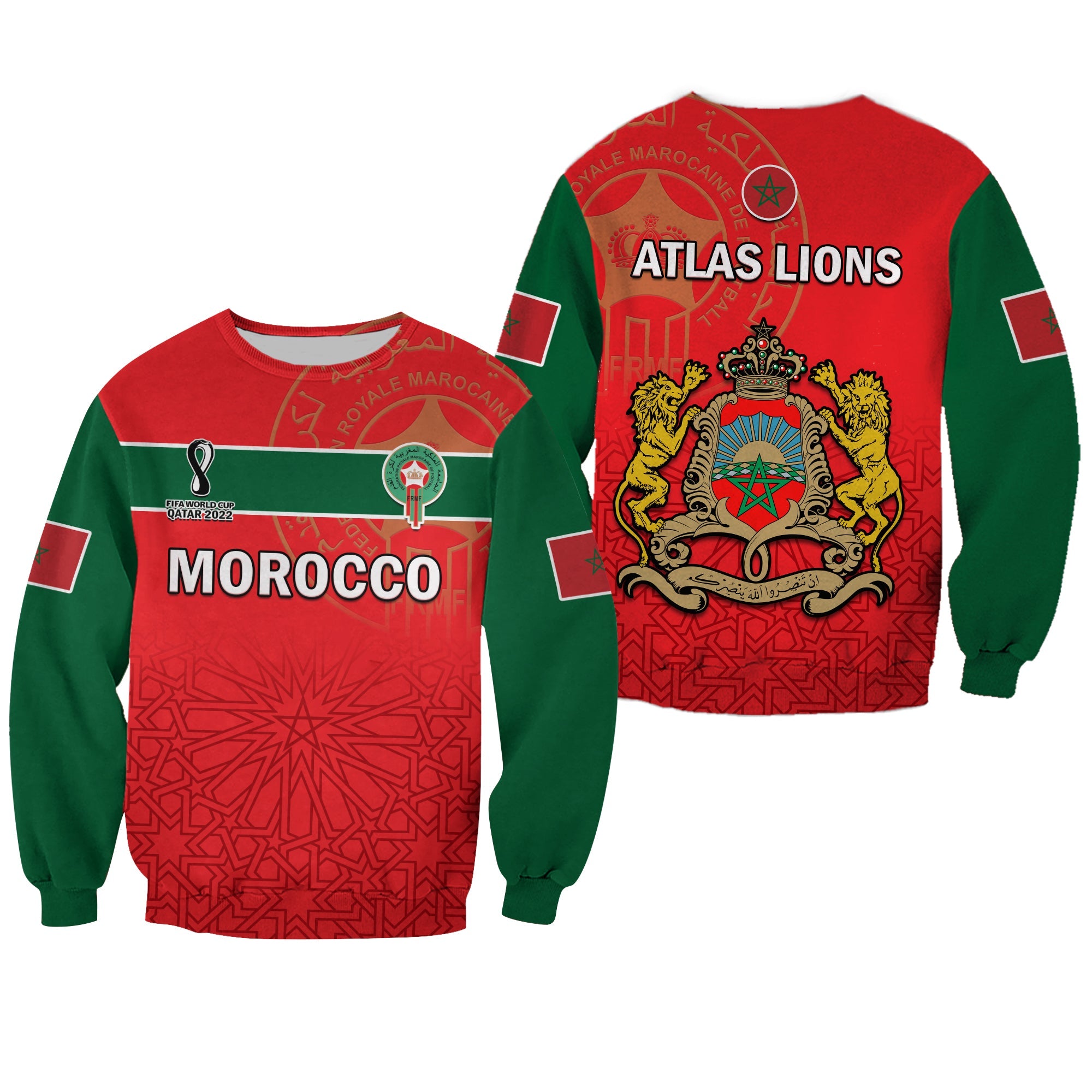 Morocco Football Sweatshirt Atlas Lions Red World Cup 2022 - Wonder Print Shop