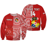 Custom Text And Number Tonga Sweatshirt Tongan Coat Of Arms Ngatu Pattern - Wonder Print Shop