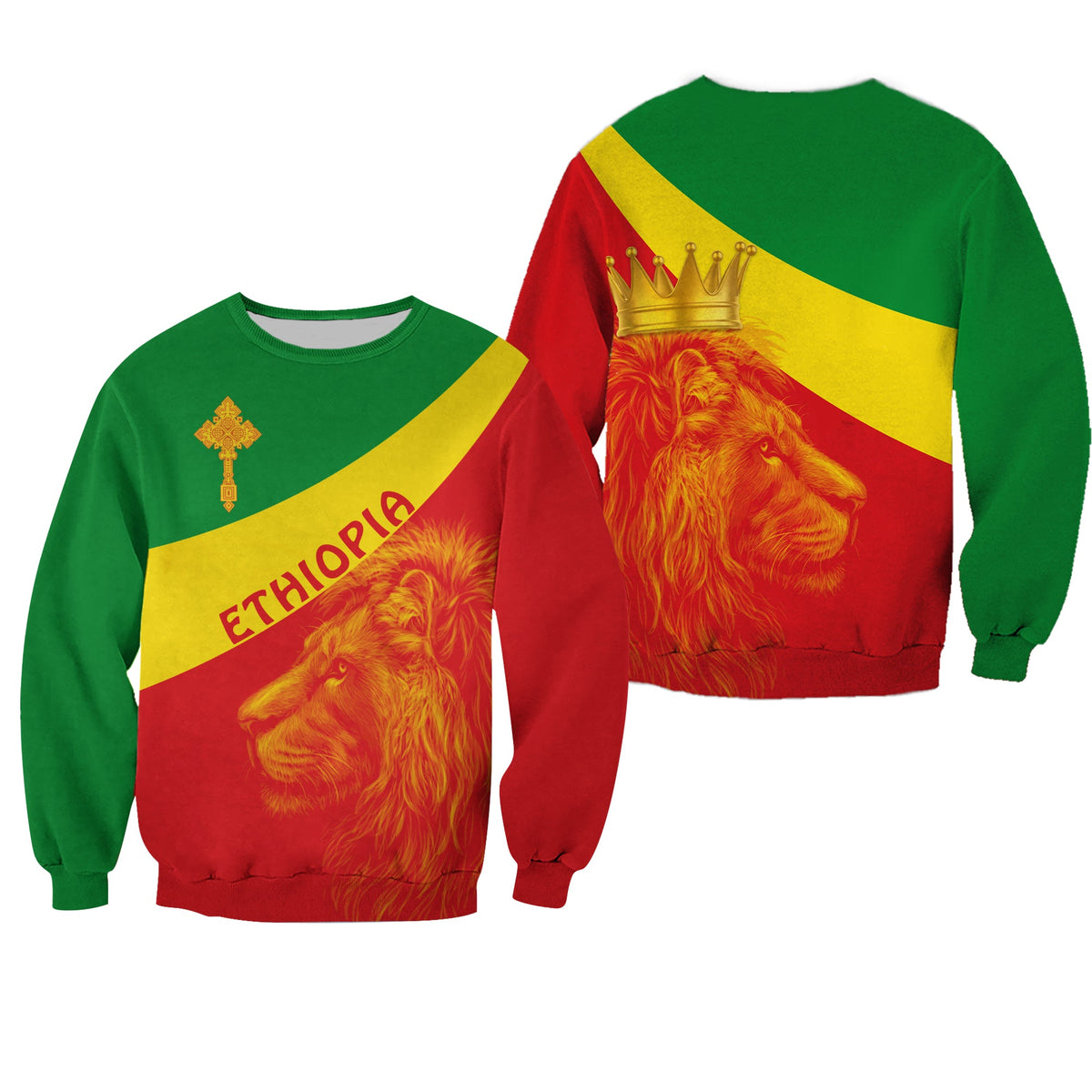 Ethiopia Sweatshirt Ethiopian Cross and Lion of Judah LT13 - Wonder Print Shop
