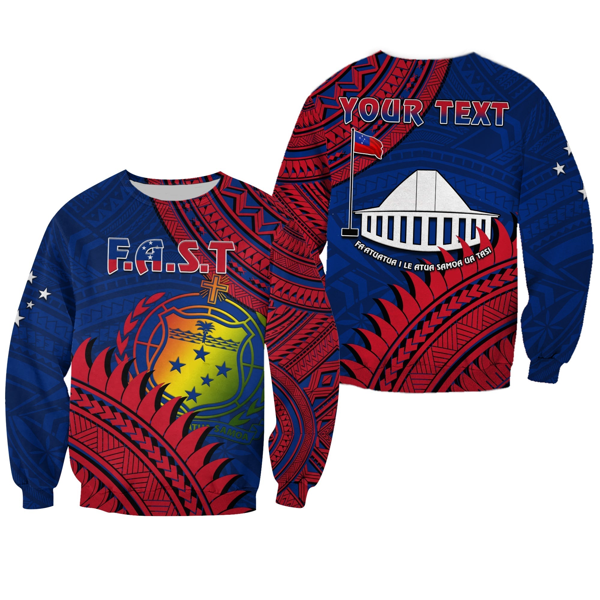 Custom Personalised F.A.S.T Samoa Sweatshirt Samoan Coat Of Arms Polynesian Pattern - Wonder Print Shop