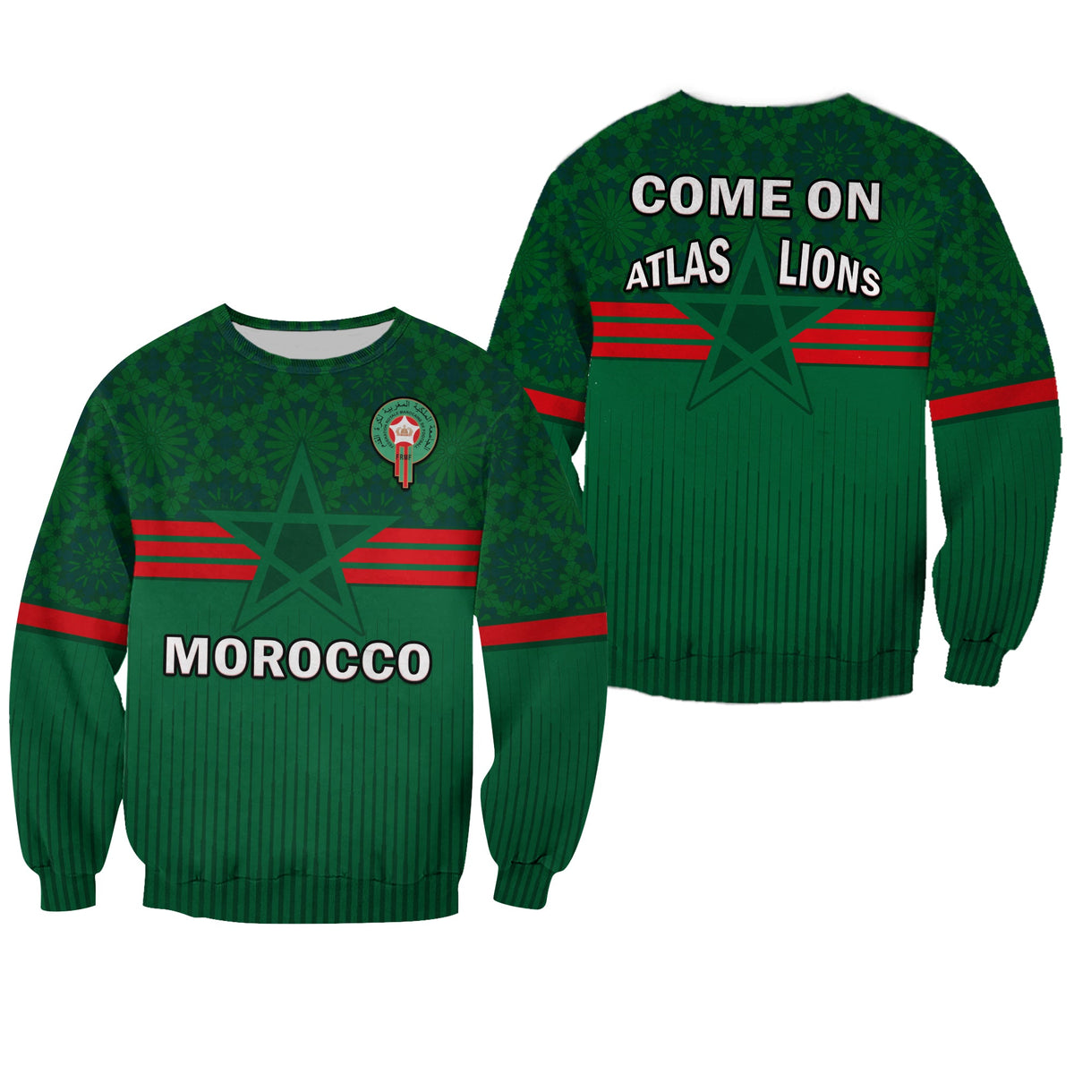 Morocco Football Sweatshirt World Cup 2022 Green Moroccan Pattern - Wonder Print Shop