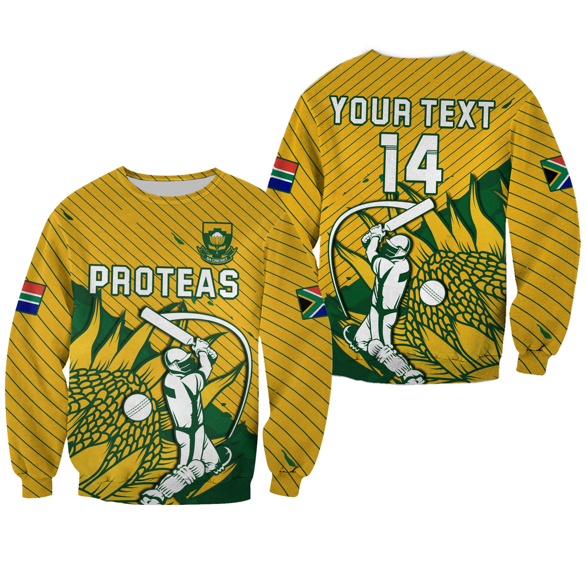 (Custom Text And Number) South Africa Cricket Sweatshirt Go Proteas Unique Style - Wonder Print Shop