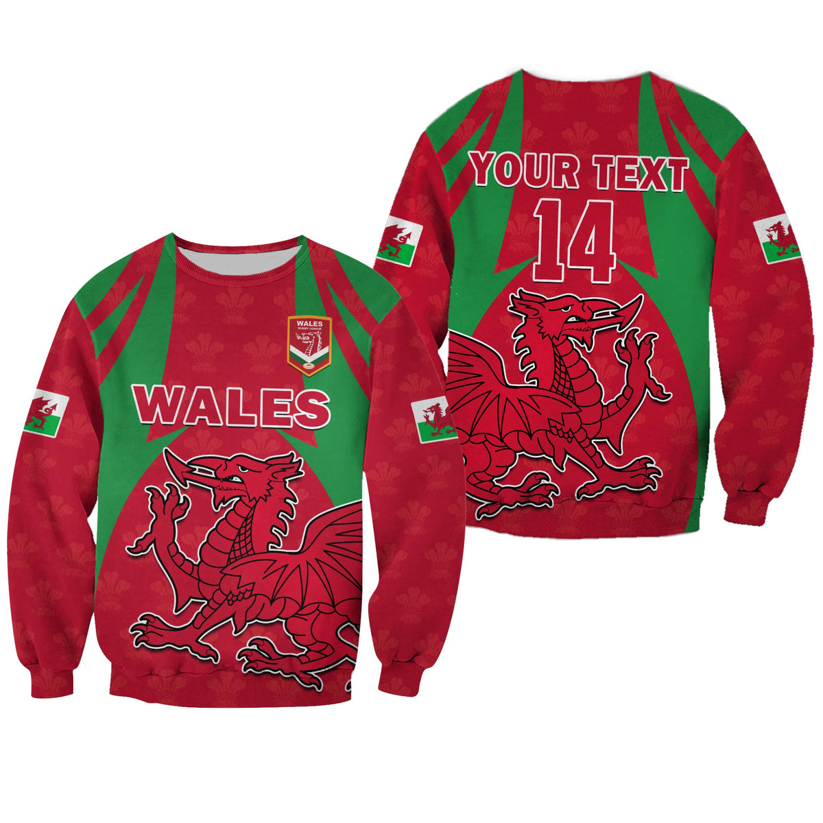(Custom Text And Number) Wales Rugby Sweatshirt The Dragons National Team Come On Cymru - Wonder Print Shop