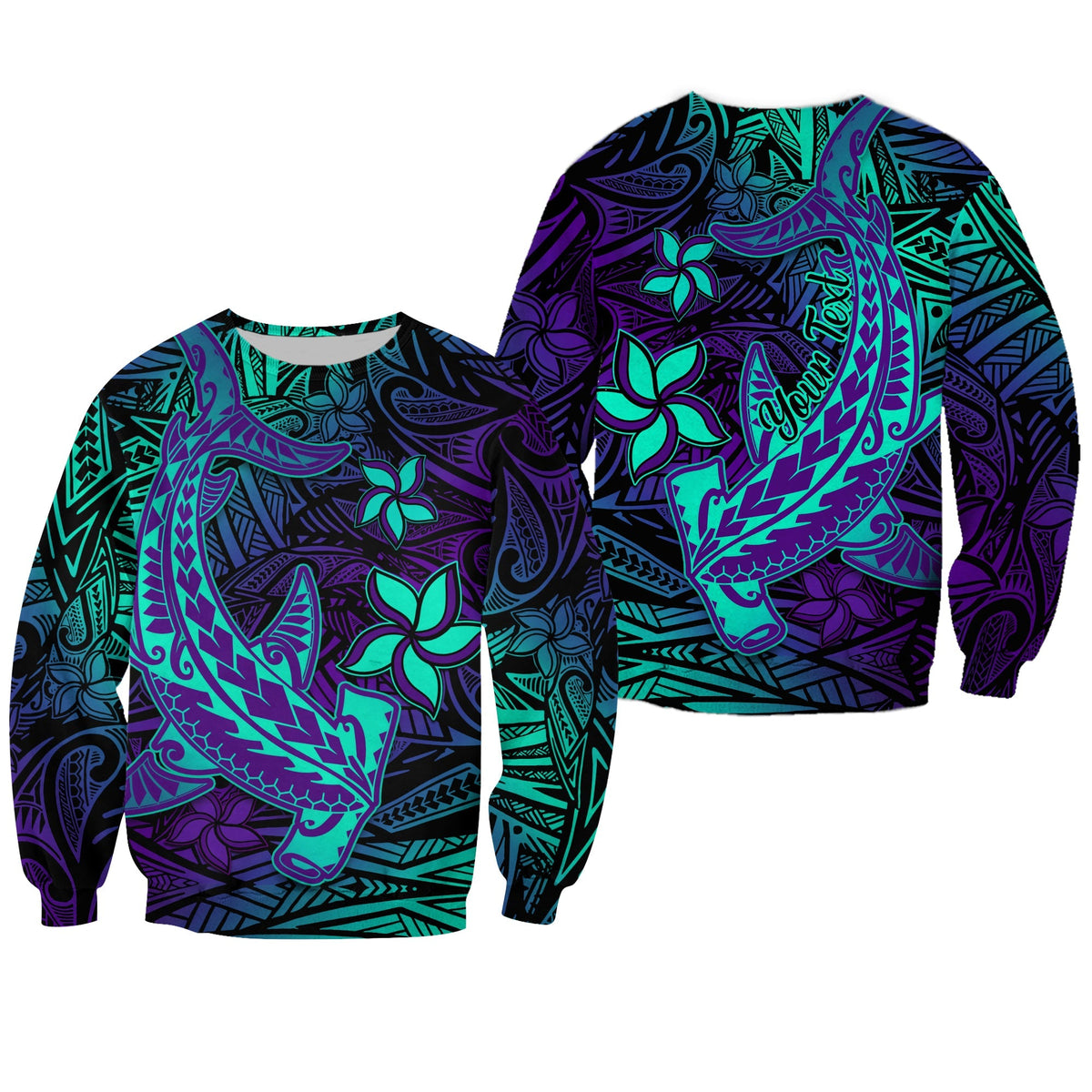 Custom Personalised Polynesian Sweatshirt Purple Paradise Hawaiian Tribal Hammerhead Shark - Wonder Print Shop