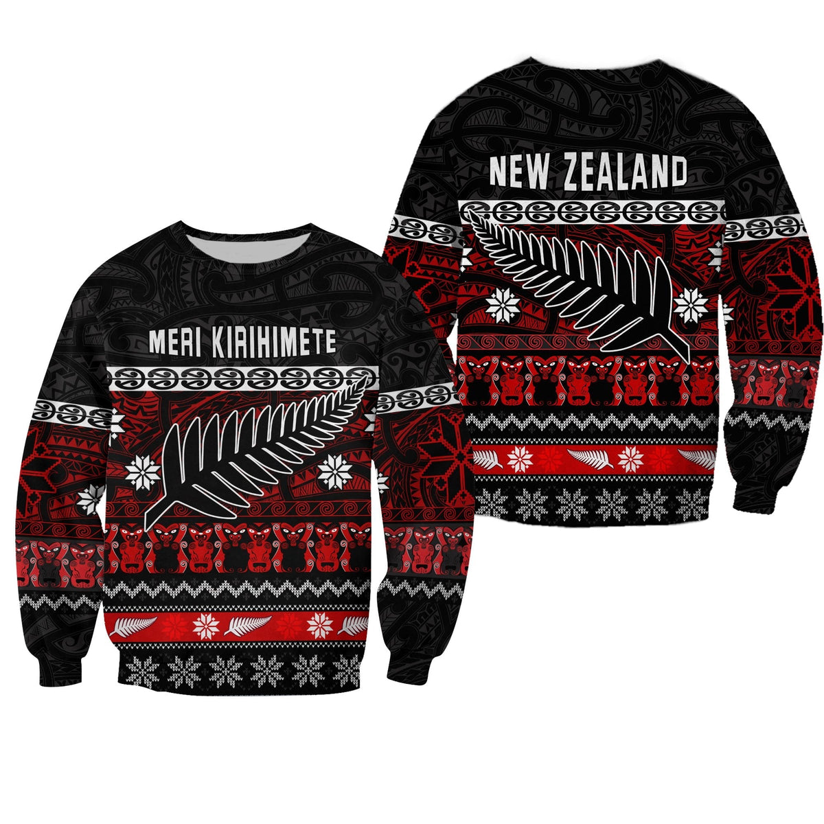 New Zealand Silver Fern Christmas Sweatshirt Maori Meri Kirihimete LT13 - Wonder Print Shop