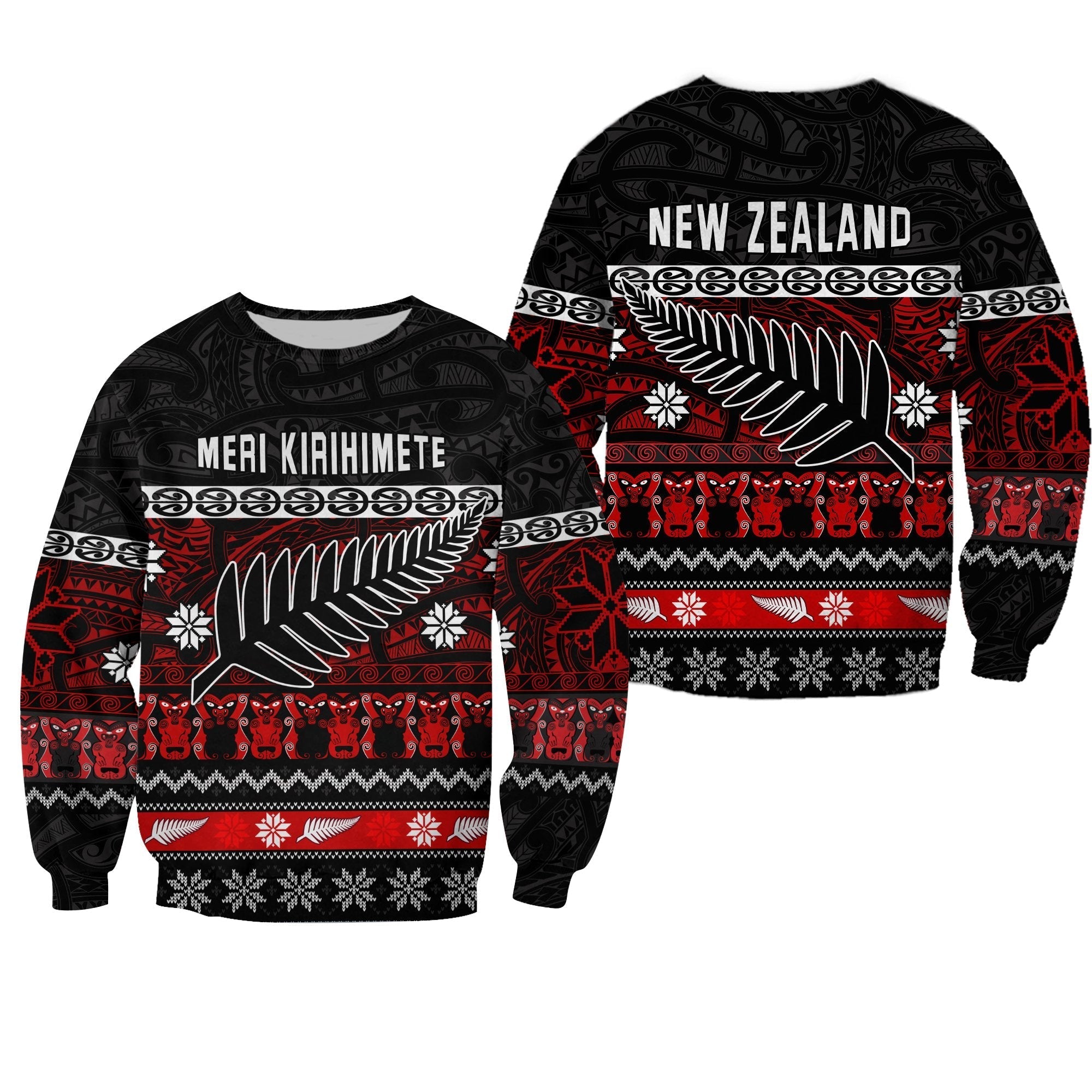 New Zealand Silver Fern Christmas Sweatshirt Maori Meri Kirihimete LT13 - Wonder Print Shop