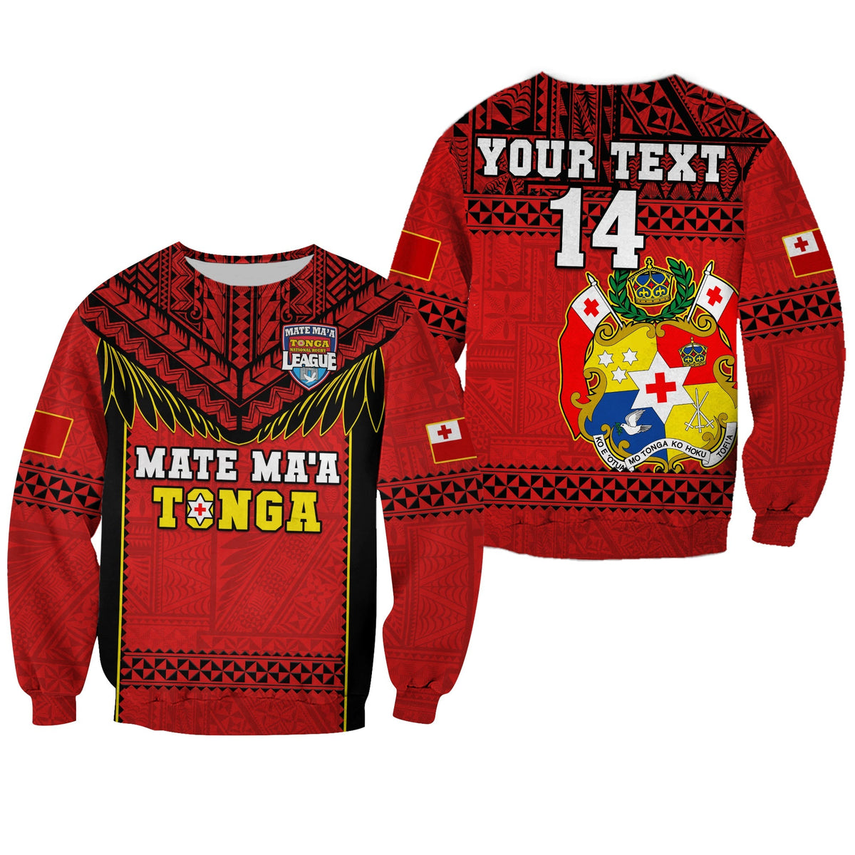 Custom Text And Number Tonga Rugby Sweatshirt Mate Maa Tonga Pacific Ngatu Black - Wonder Print Shop