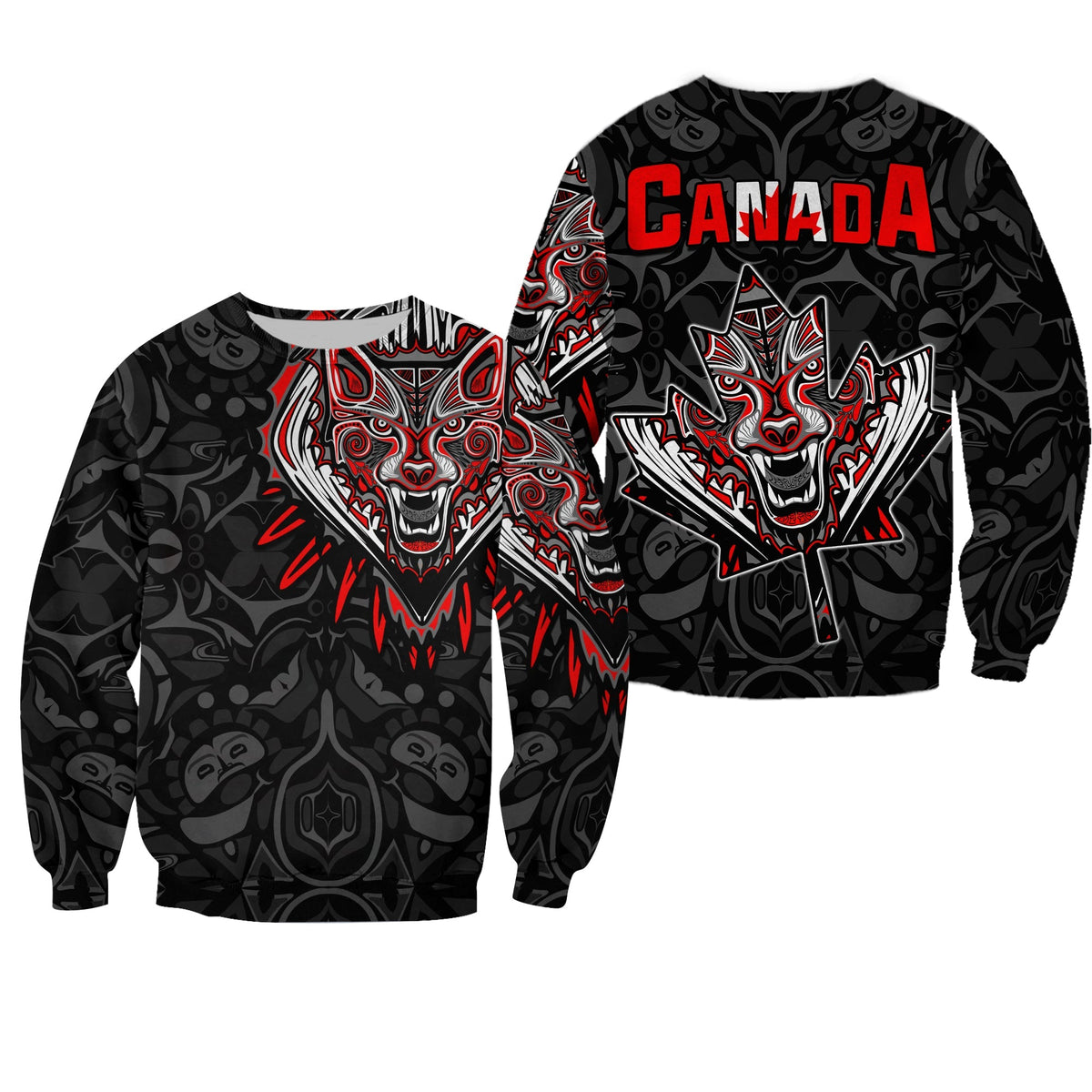 Canada Wolf Sweatshirt Haida and Maple Leaf LT13 - Wonder Print Shop