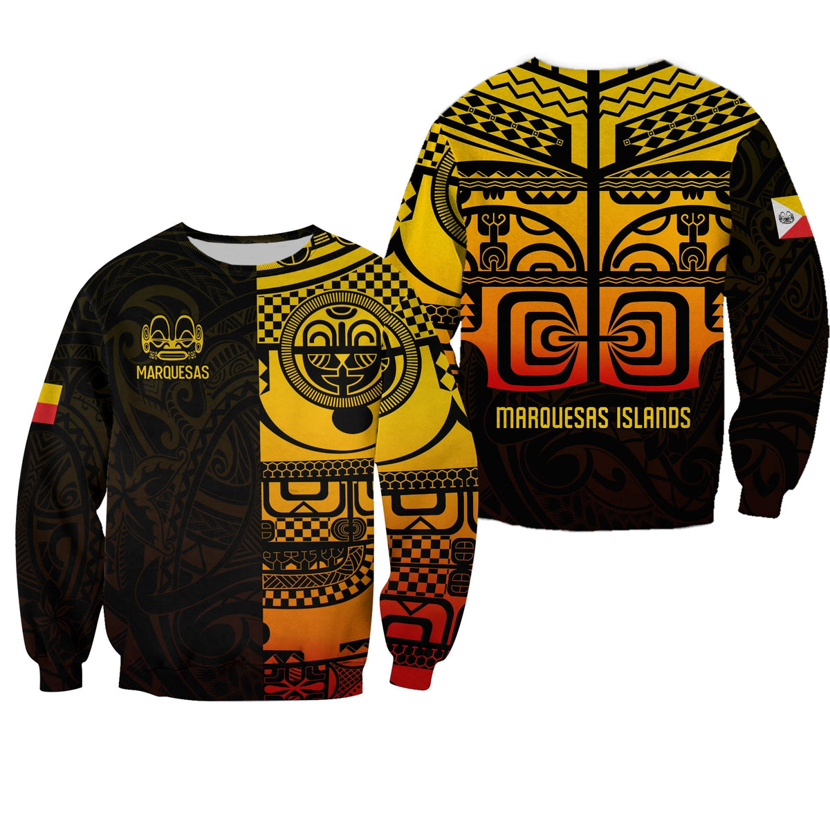 Marquesas Islands Tiki Sweatshirt Gradient Marquesan Tattoo LT13 - Wonder Print Shop