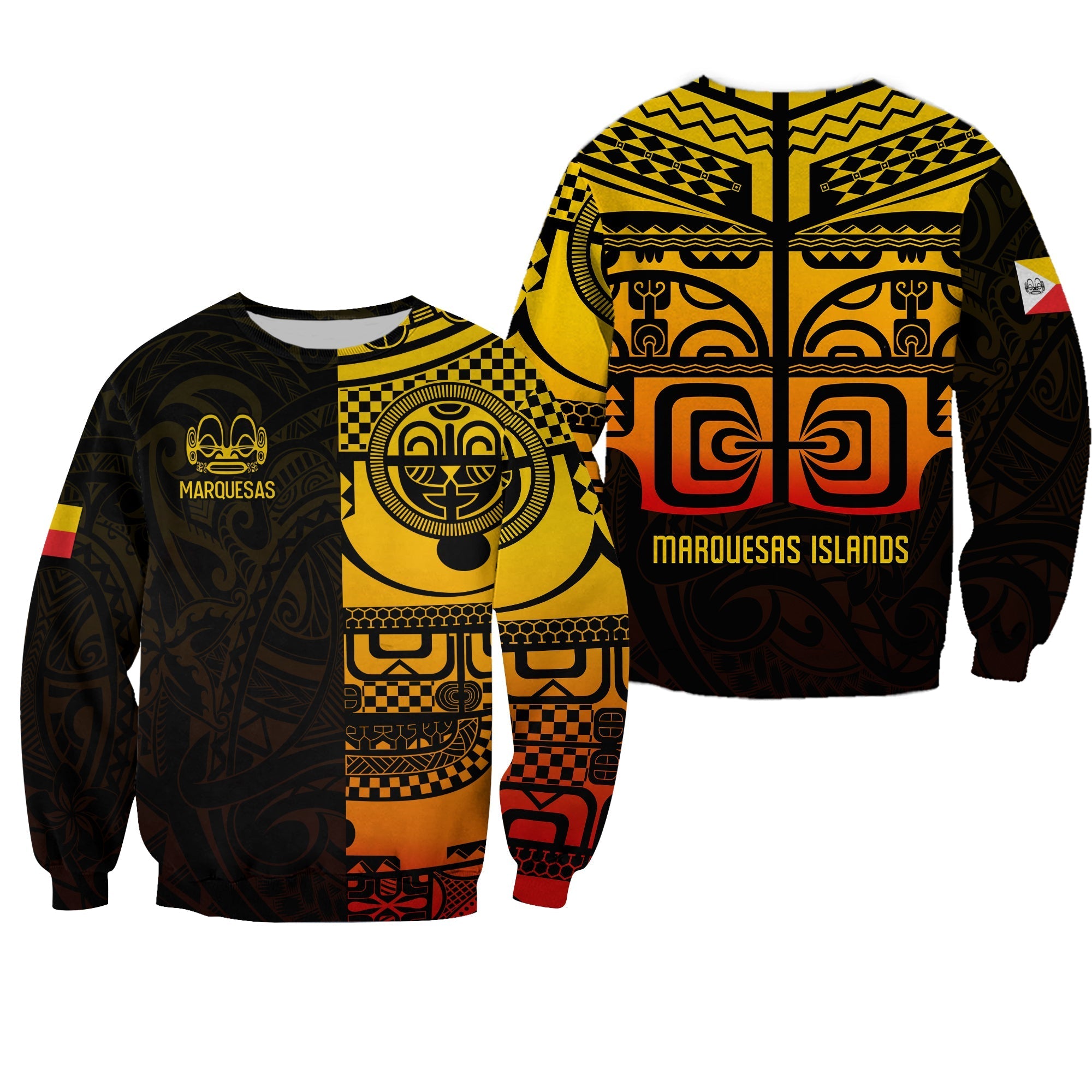 Marquesas Islands Tiki Sweatshirt Gradient Marquesan Tattoo LT13 - Wonder Print Shop