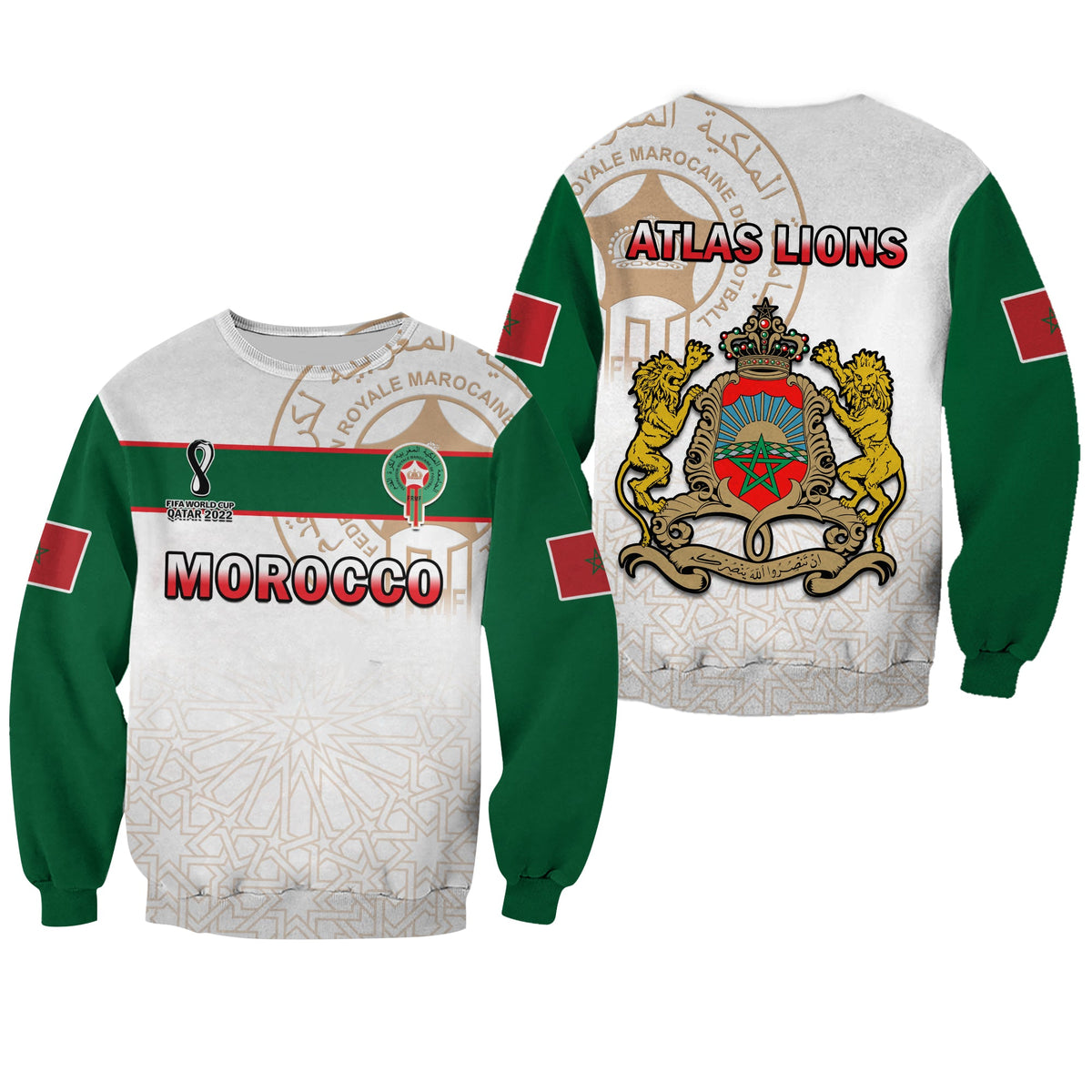 Morocco Football Sweatshirt Atlas Lions White World Cup 2022 - Wonder Print Shop