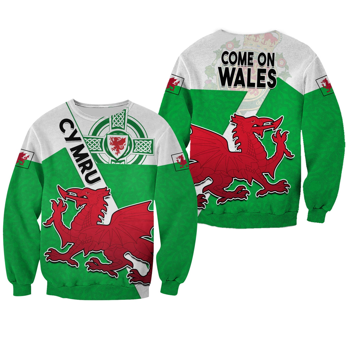 Wales Football Sweatshirt Come On Welsh Dragons With Celtic Knot Pattern - Wonder Print Shop