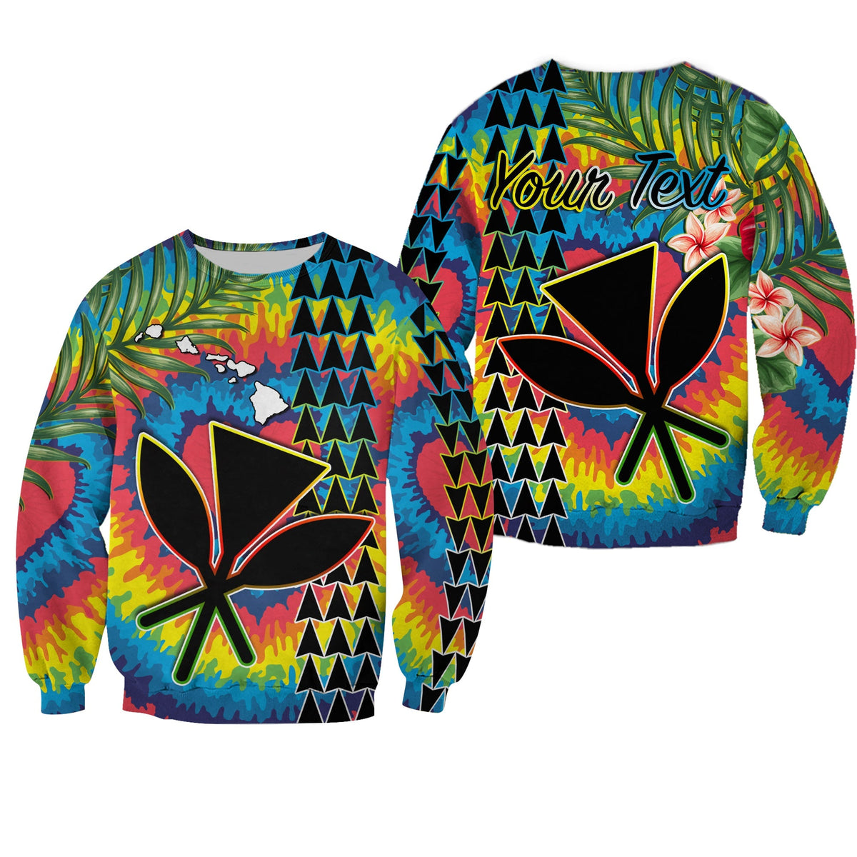 (Custom Personalised) Hawaii Rainbow Tie Dye Sweatshirt Flowers Polynesian Hawaiian Tribal LT13 - Wonder Print Shop