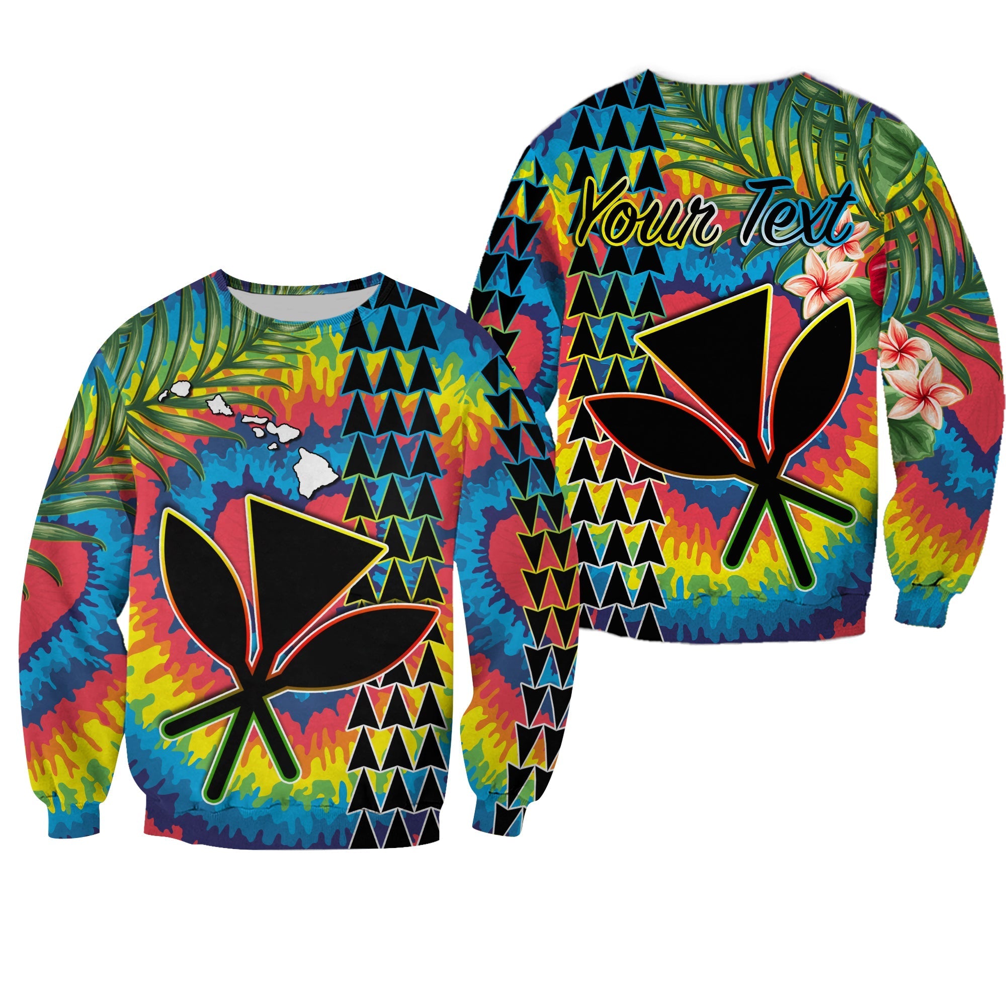 (Custom Personalised) Hawaii Rainbow Tie Dye Sweatshirt Flowers Polynesian Hawaiian Tribal LT13 - Wonder Print Shop