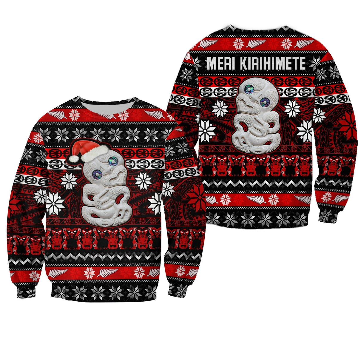 New Zealand Hei Tiki Christmas Sweatshirt Maori Meri Kirihimete LT13 - Wonder Print Shop