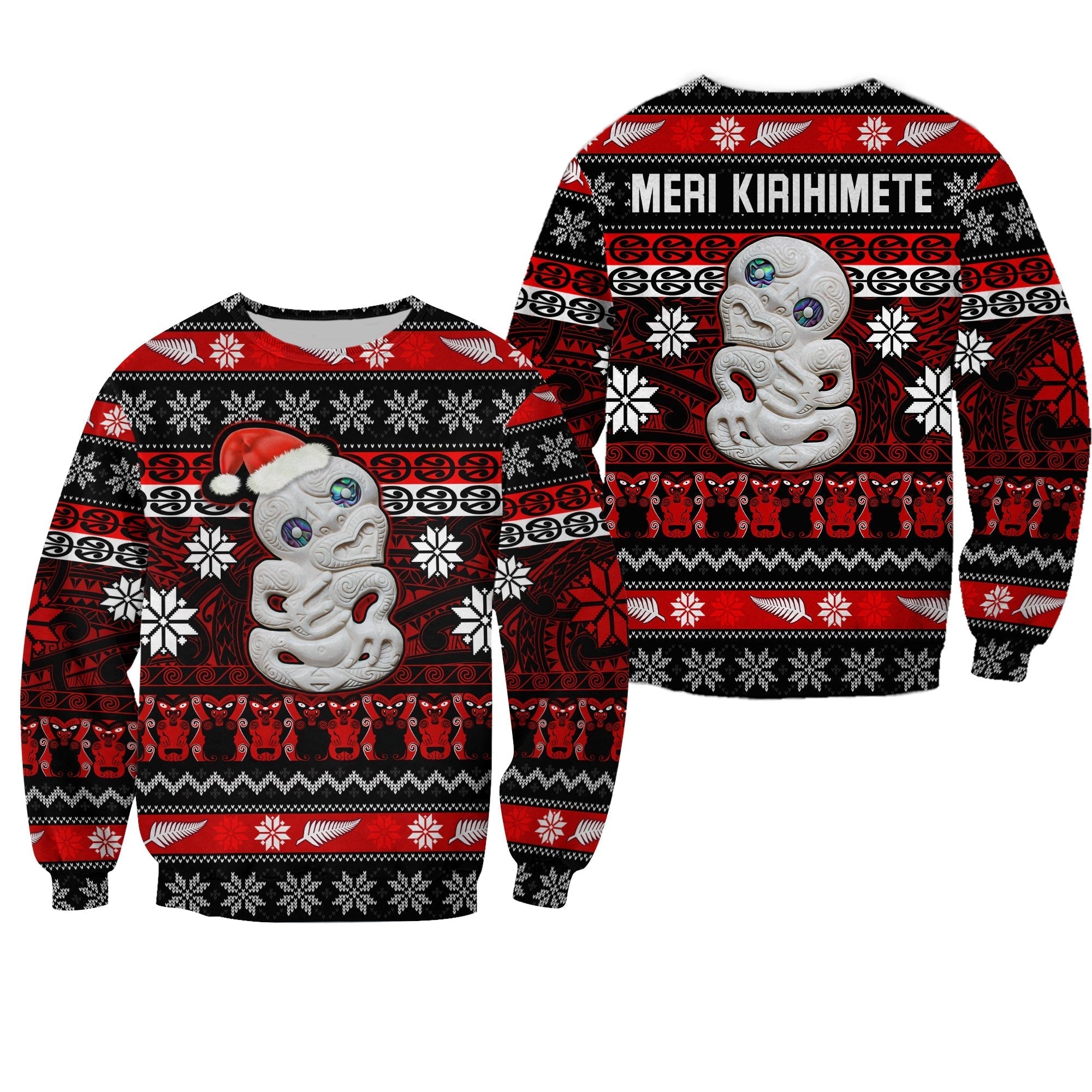 New Zealand Hei Tiki Christmas Sweatshirt Maori Meri Kirihimete LT13 - Wonder Print Shop