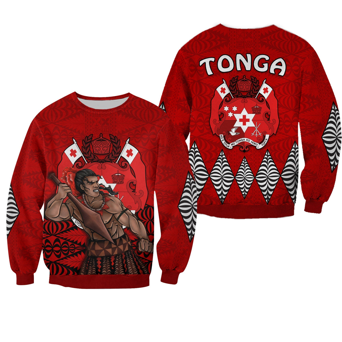 Tonga Warriors Sweatshirt Tongan Pattern Version Black LT13 - Wonder Print Shop