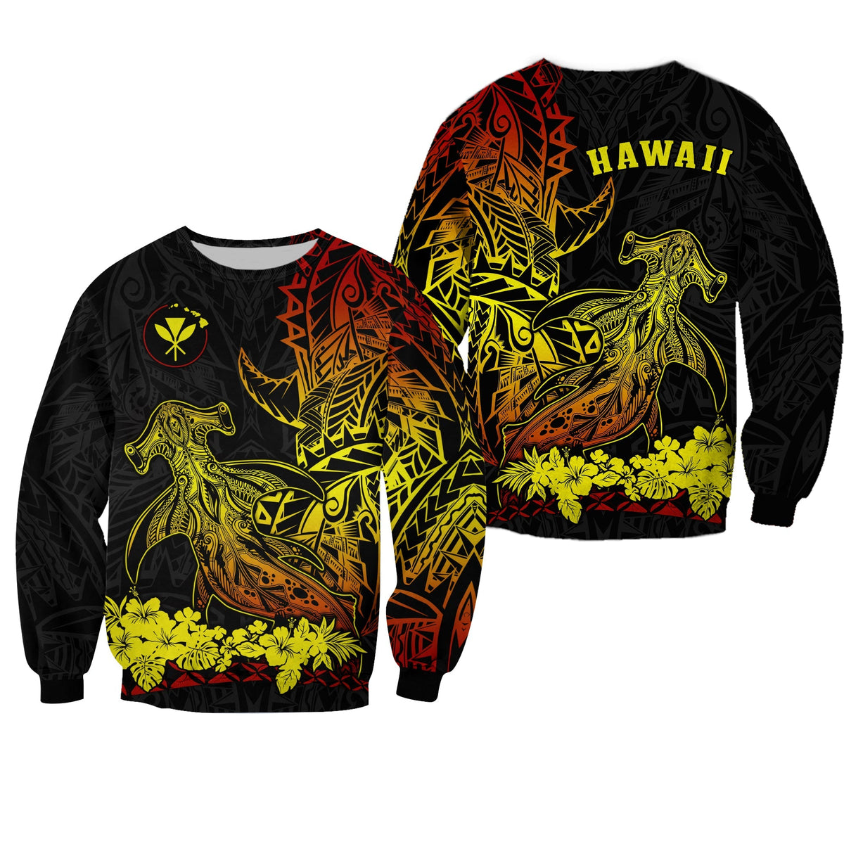 Hawaii Polynesian Sweatshirt Wild Hammerhead Sharks Fresh Life LT13 - Wonder Print Shop