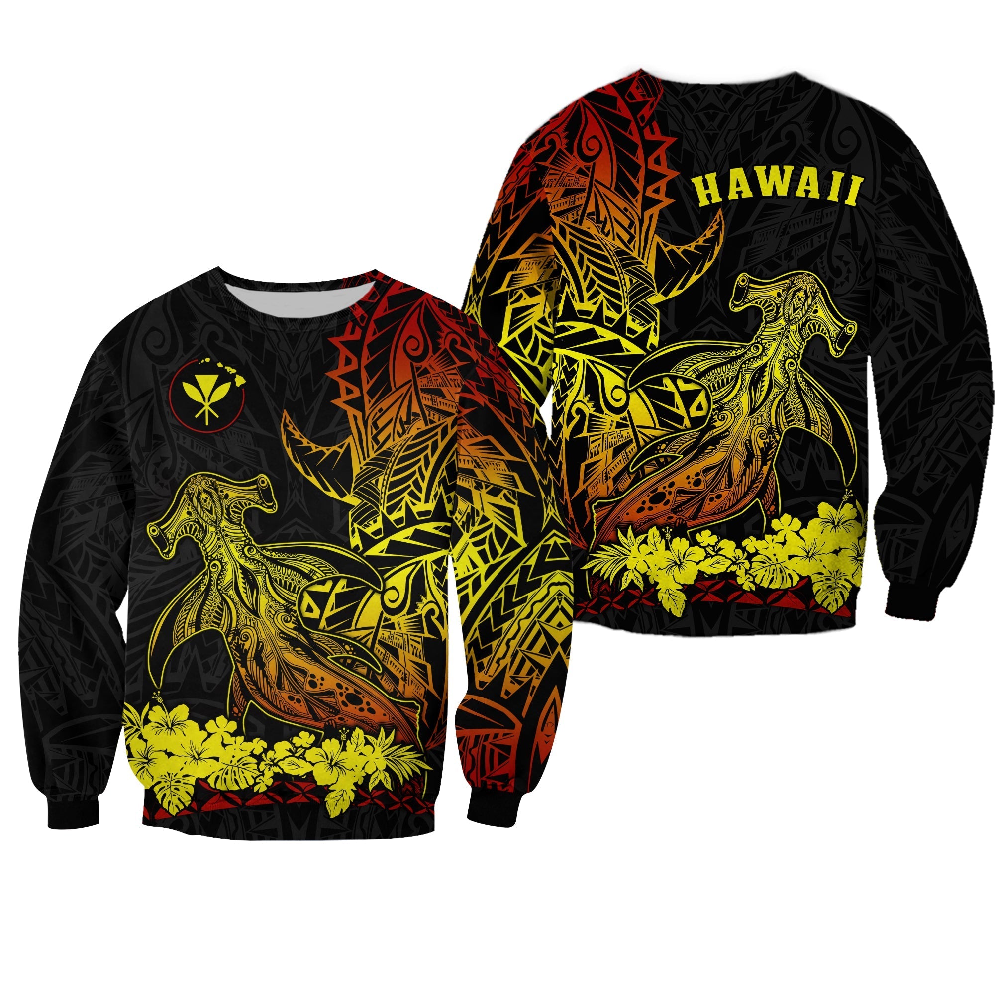 Hawaii Polynesian Sweatshirt Wild Hammerhead Sharks Fresh Life LT13 - Wonder Print Shop