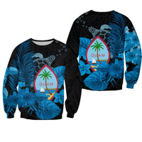 Guam Seal Sweatshirt Polynesian Turtle with Flowers Version Blue LT13 - Wonder Print Shop