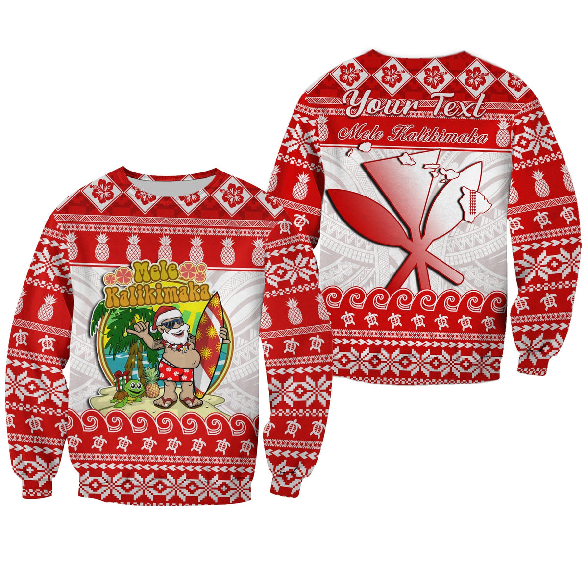 Custom Personalised Hawaii Christmas Sweatshirt Kanaka Polynesian Santa Claus Mele Kalikimaka - Wonder Print Shop