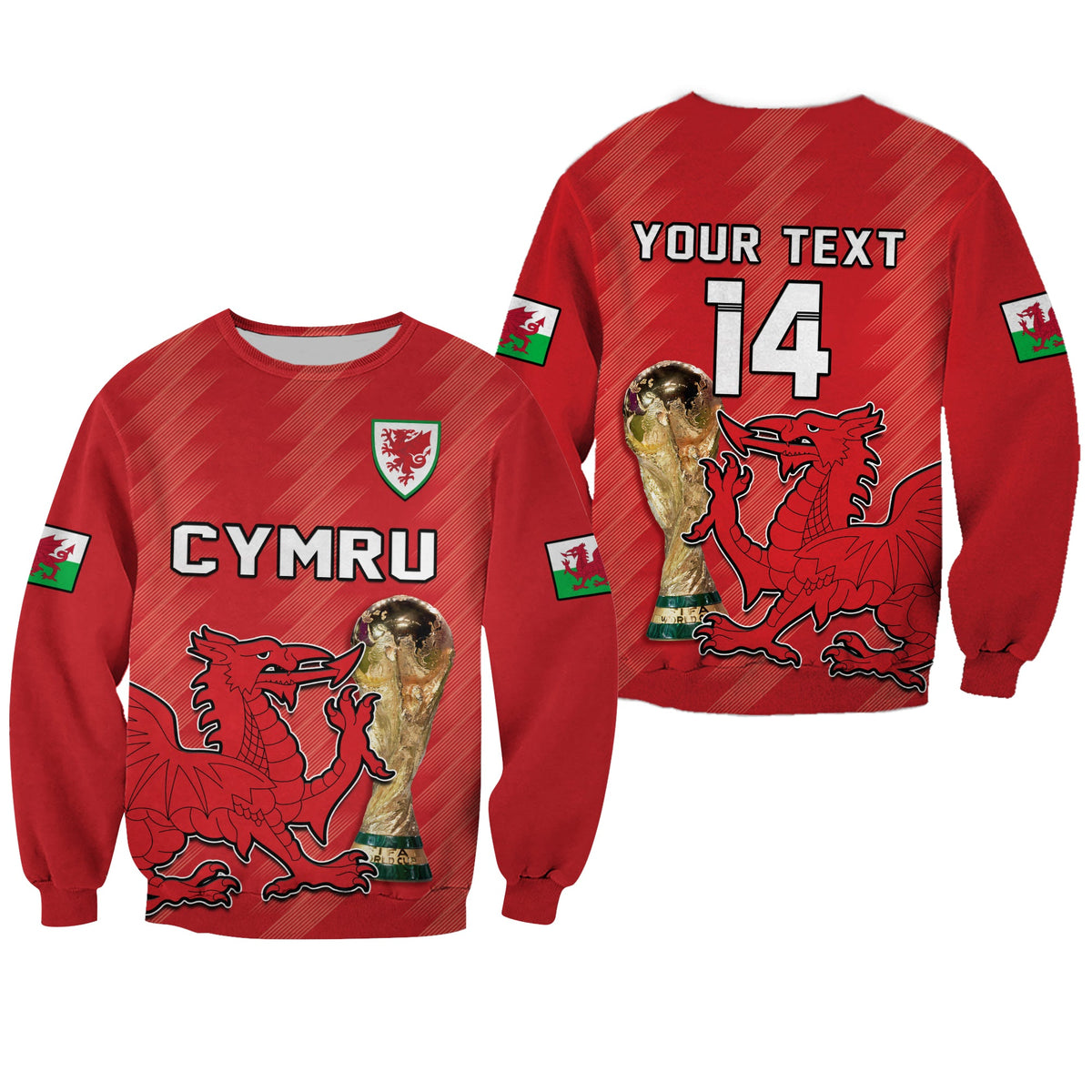 (Custom Text And Number) Wales Football Sweatshirt Cymru Champions World Cup 2022 - Wonder Print Shop