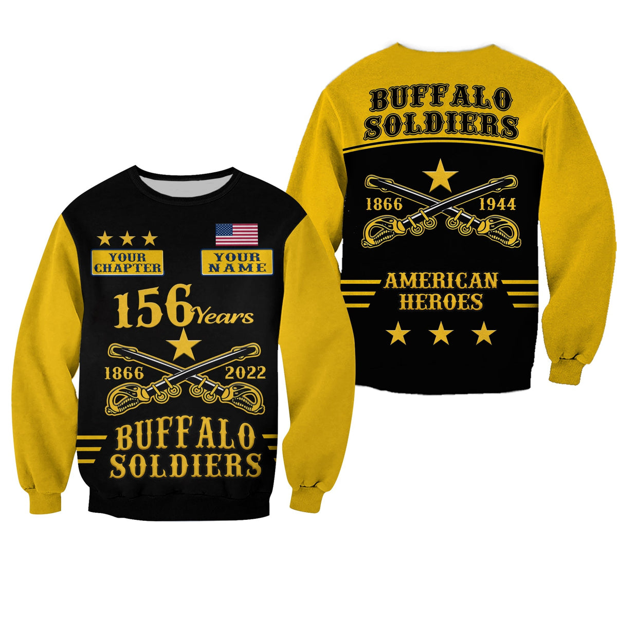(Custom Text and Chapter) Buffalo Soldiers Sweatshirt Since 1866 BSMC Anniversary LT13 - Wonder Print Shop