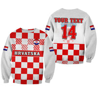 (Custom Text And Number) Croatia Football Sweatshirt Hrvatska Checkerboard Red Version - Wonder Print Shop
