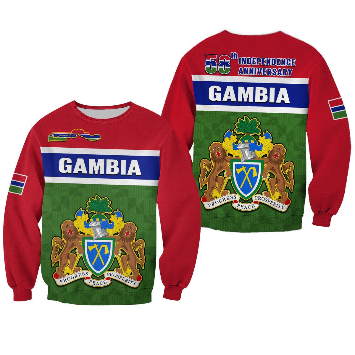 Gambia Sweatshirt Happy 58th Independence Anniversary Flag Style - Wonder Print Shop