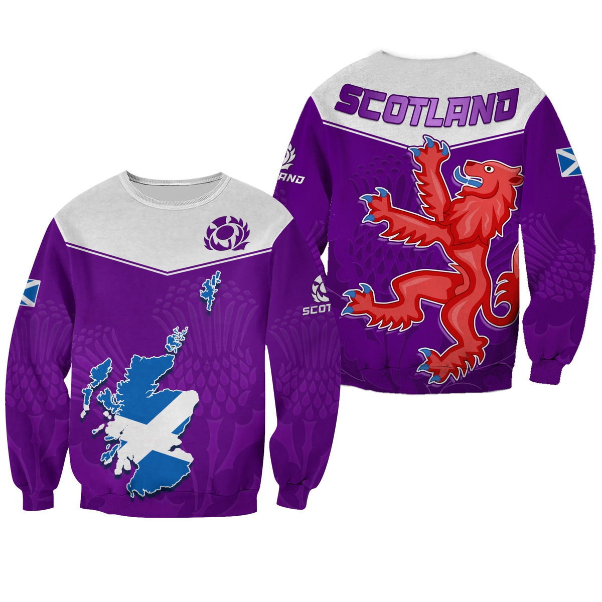 Scottish Rugby Sweatshirt Map Of Scotland Thistle Purple Version - Wonder Print Shop