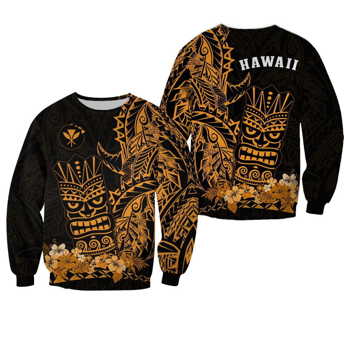 Hawaii Polynesian Sweatshirt Gold Tiki Masks Hawaiian LT13 - Wonder Print Shop