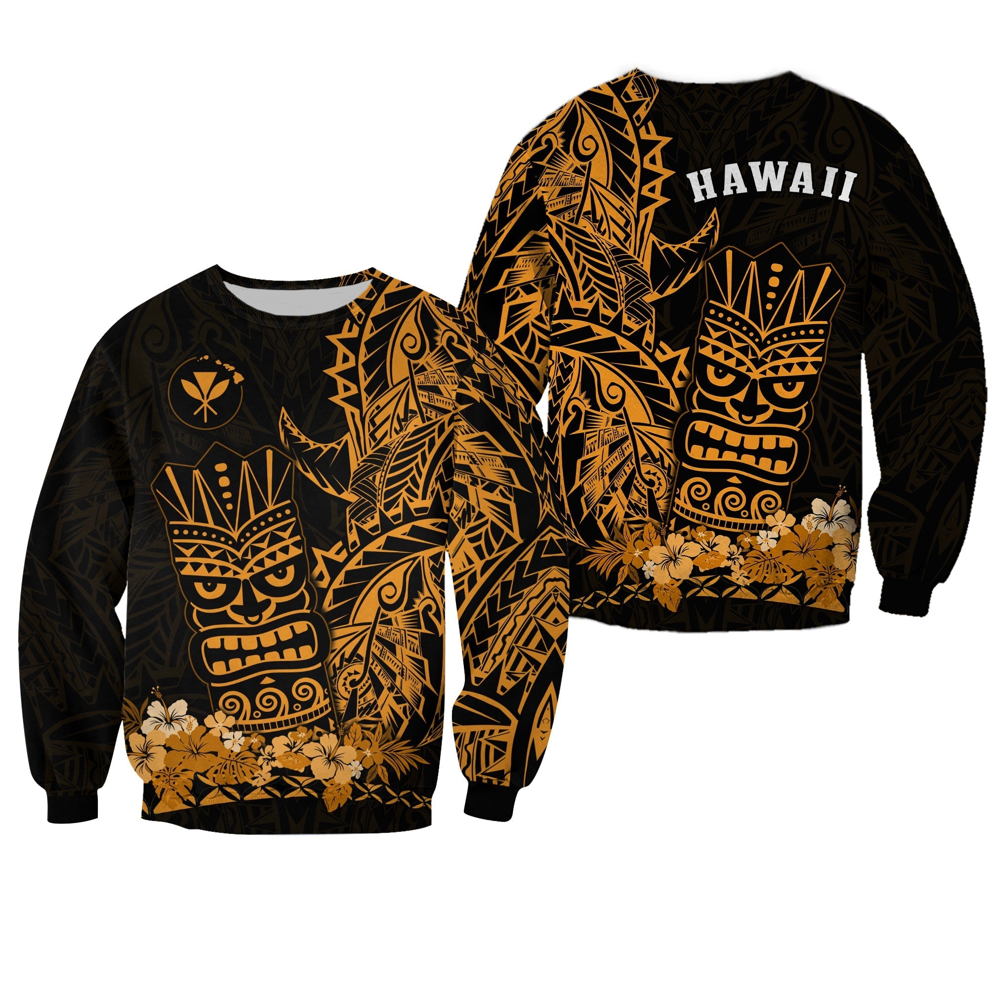 Hawaii Polynesian Sweatshirt Gold Tiki Masks Hawaiian LT13 - Wonder Print Shop
