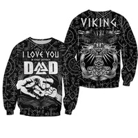 Black unisex sweatshirt with Viking runes, LOVE YOU DAD text and hand graphic