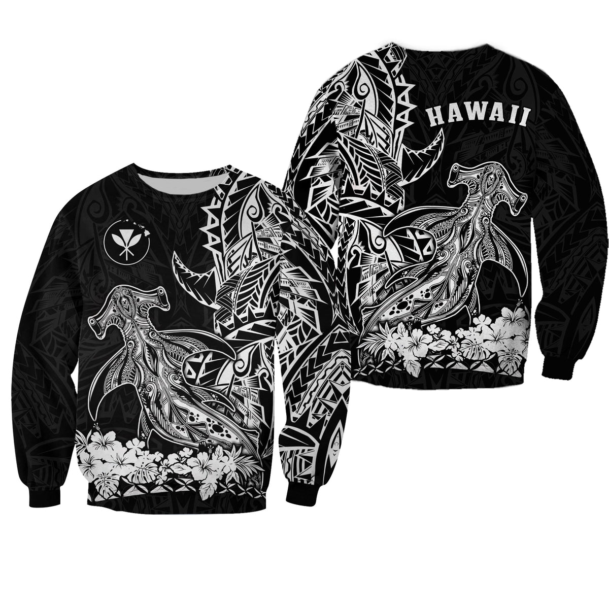 Hawaii Polynesian Sweatshirt Wild Hammerhead Sharks LT13 - Wonder Print Shop