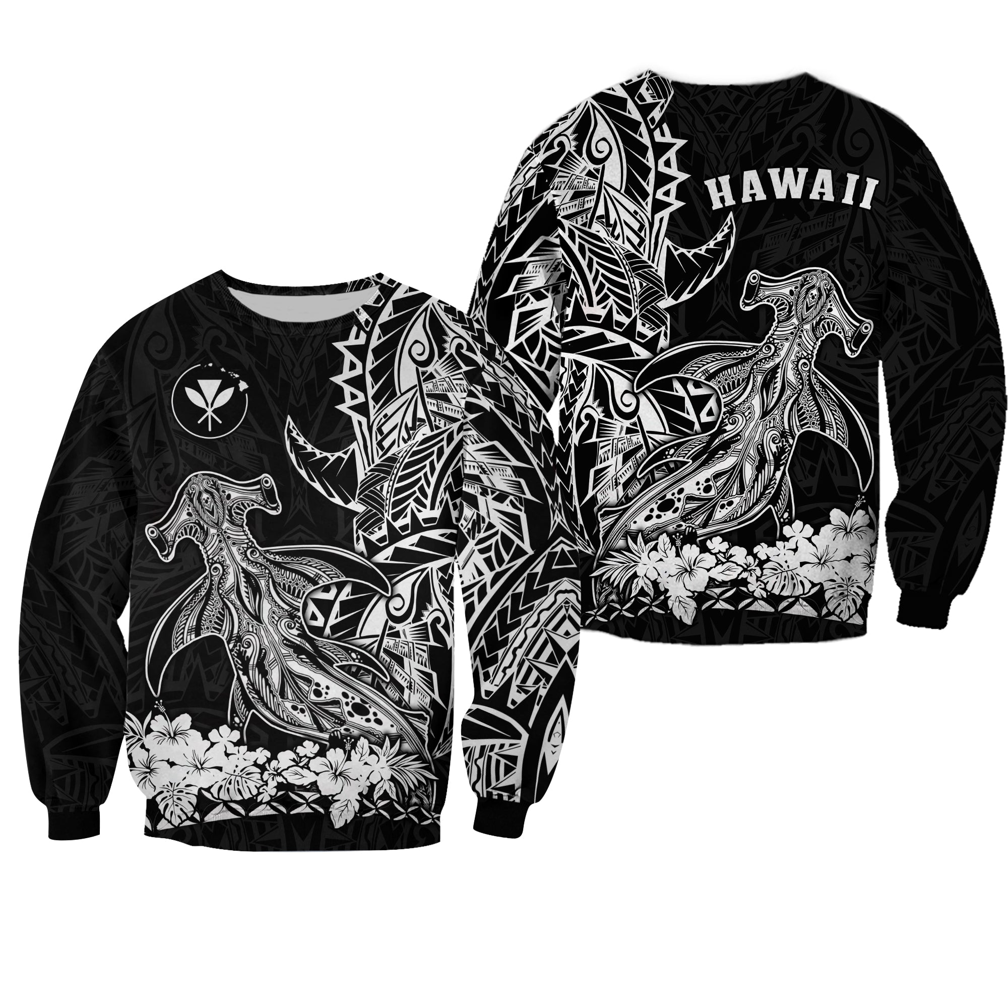 Hawaii Polynesian Sweatshirt Wild Hammerhead Sharks LT13 - Wonder Print Shop