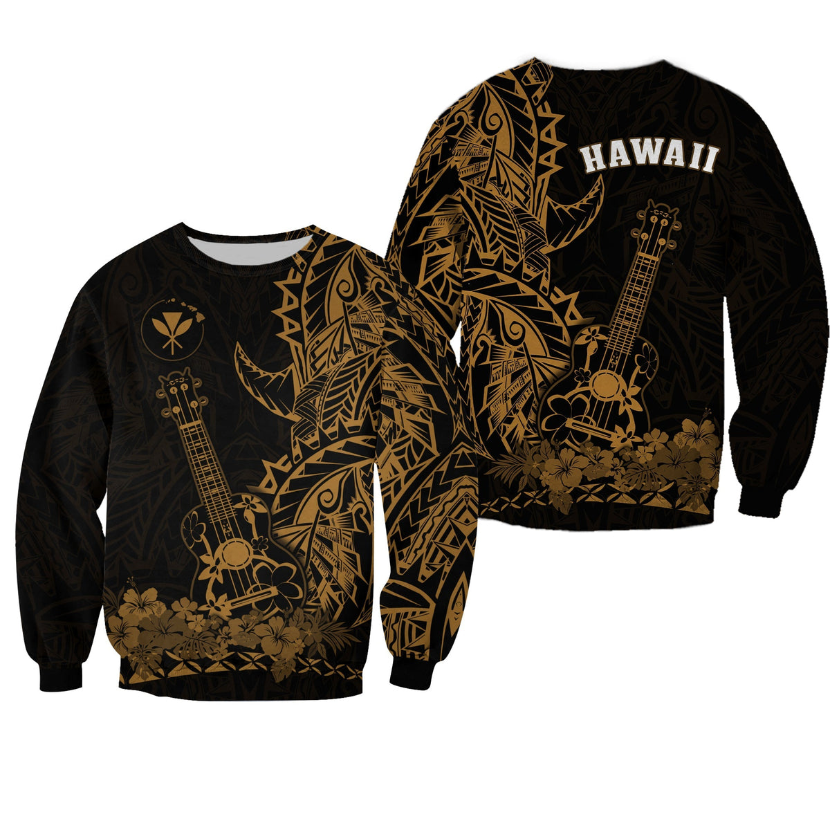 Hawaii Polynesian Sweatshirt Ukulele Gold LT13 - Wonder Print Shop