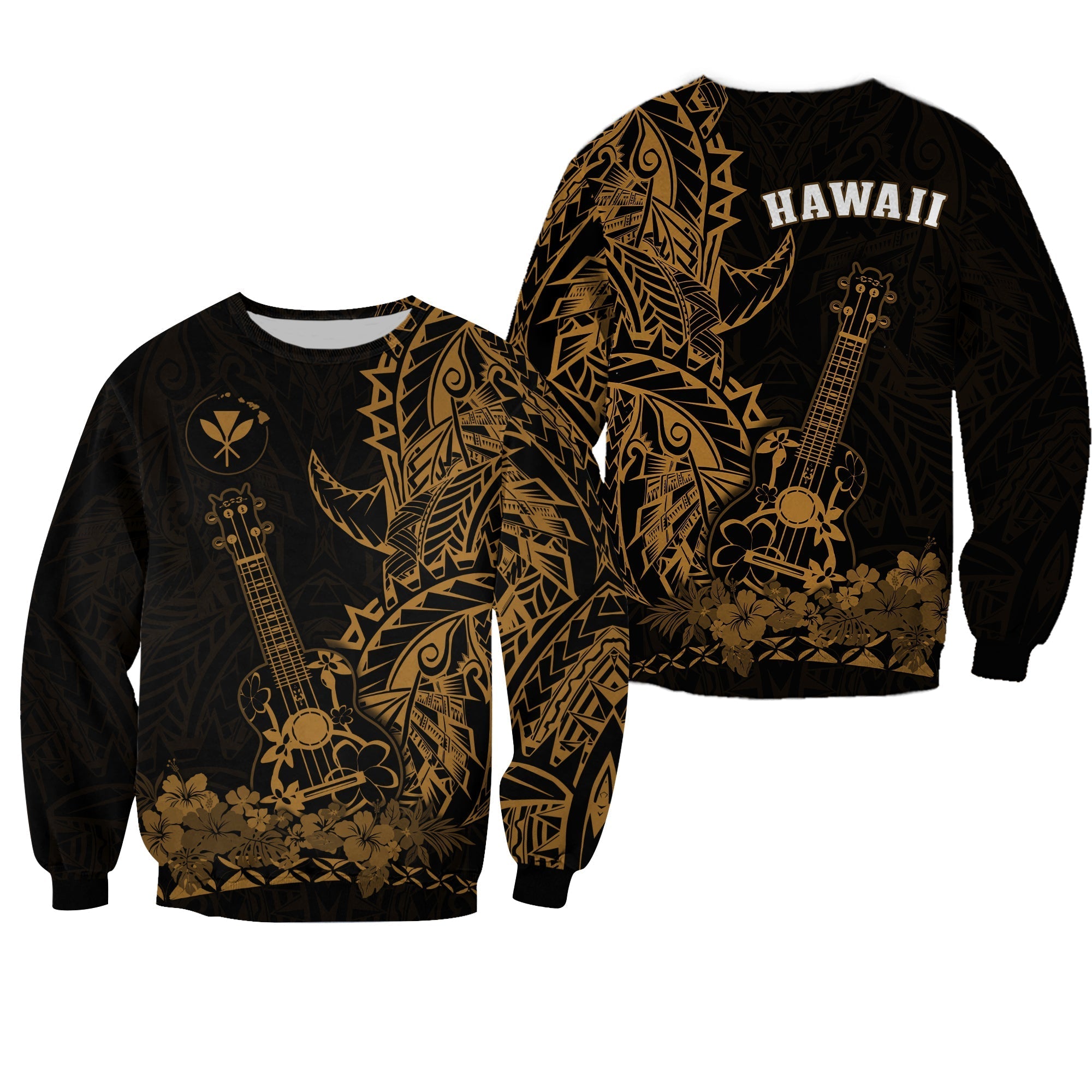 Hawaii Polynesian Sweatshirt Ukulele Gold LT13 - Wonder Print Shop