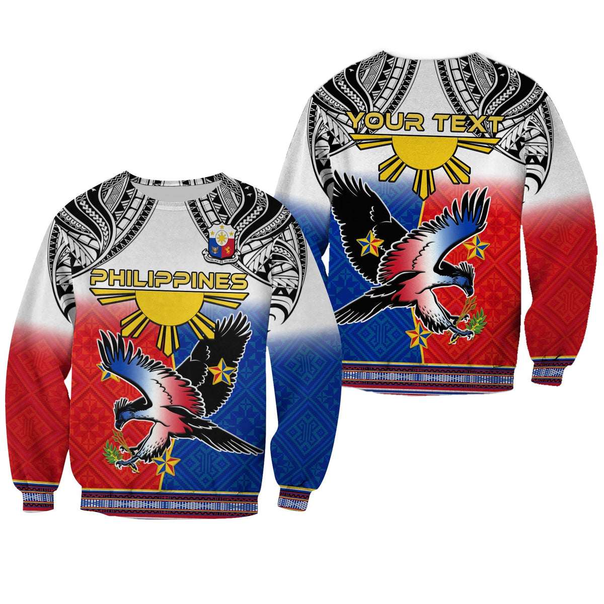Custom Personalised Philippines Sweatshirt Polynesian Filipino Pattern With Eagle - Wonder Print Shop