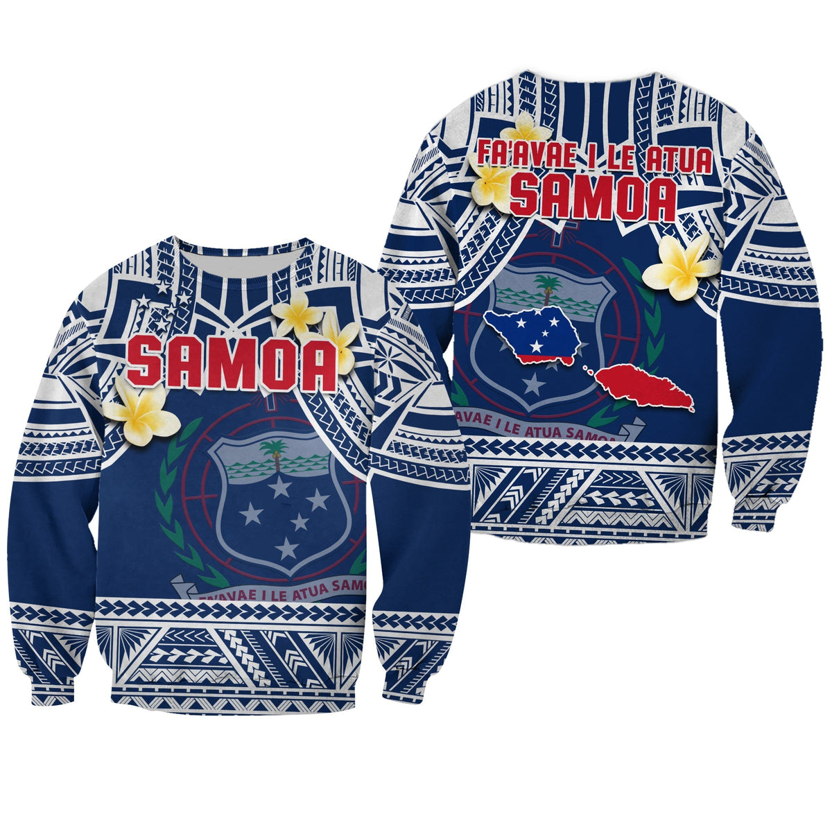 Samoa Sweatshirt Samoan Plumeria Flowers Mix Polynesian Pattern - Wonder Print Shop